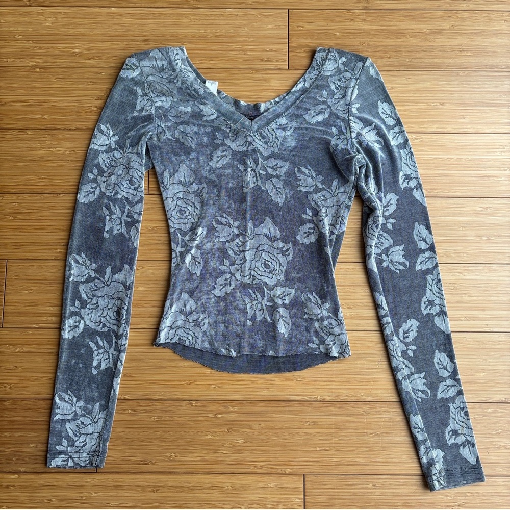 Victoria's Secret Gray Floral Long Sleeve Tee
